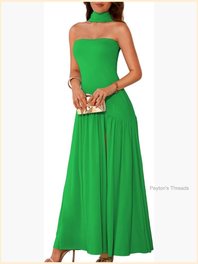 Maxi Tube Dress With Scarf, Drop Waist High Slit Formal Prom